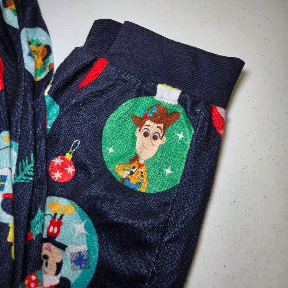 Disney Christmas Ornament Pajama Pants Mickey Stitch Woody Olaf Navy Blue Small‎ - Picture 4 of 5